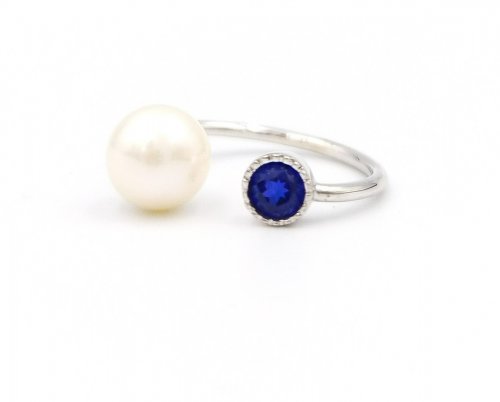 WHITE GOLD RING 14CT WITH PEARL AND ZIRCON